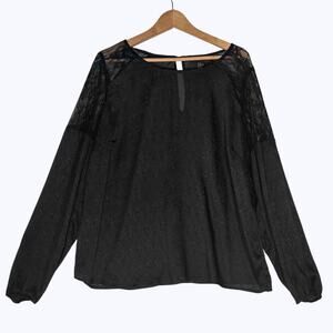 Forever 21 Plus Sheer Black Blouse Lace Shoulder Women's 2X Whimsygoth Flowy